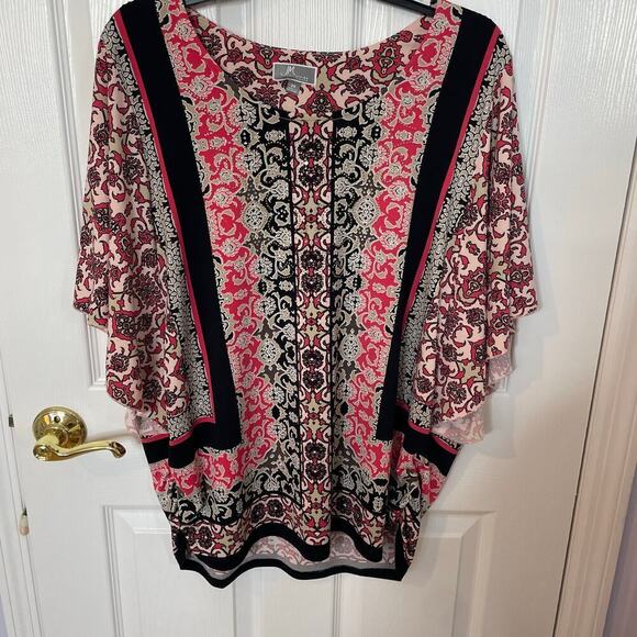 JM Collection Woman 2X blouse patterned sparkle batwing - Picture 4 of 10